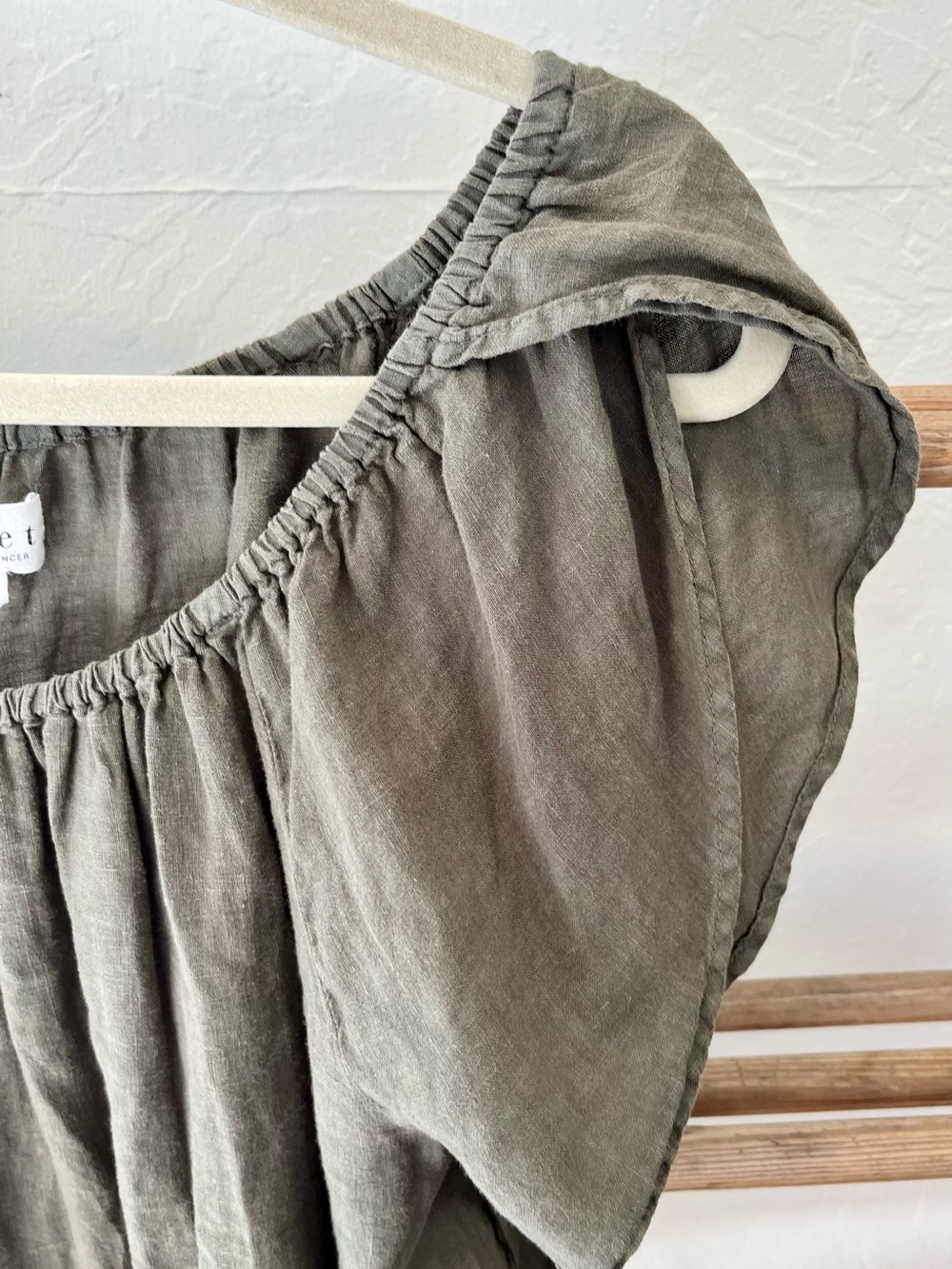 Velvet Olive Green Petal Sleeve Linen Top - Picture 3 of 6